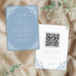 Dusty Blue QR Code Boda Detalles de la tarjeta de 