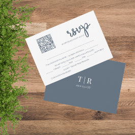 Dusty Blue QR Code Wedding Tarjeta RSVP