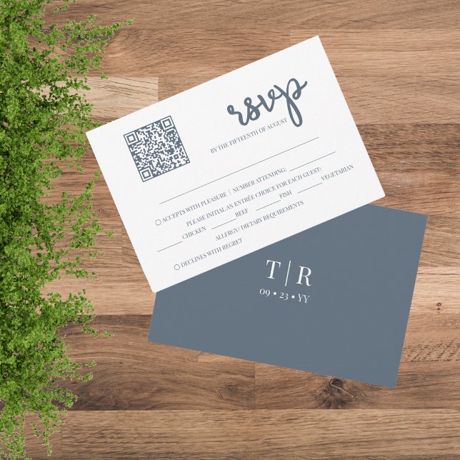 Dusty Blue QR Code Wedding Tarjeta RSVP (Subido por el creador)