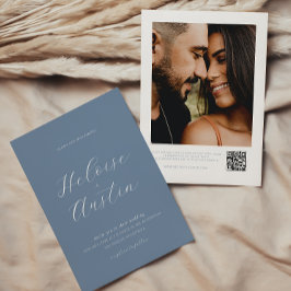 Dusty Blue QR Código Foto Invitación a la boda de 