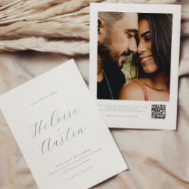 Dusty Blue QR Código Foto Invitación a la boda de 