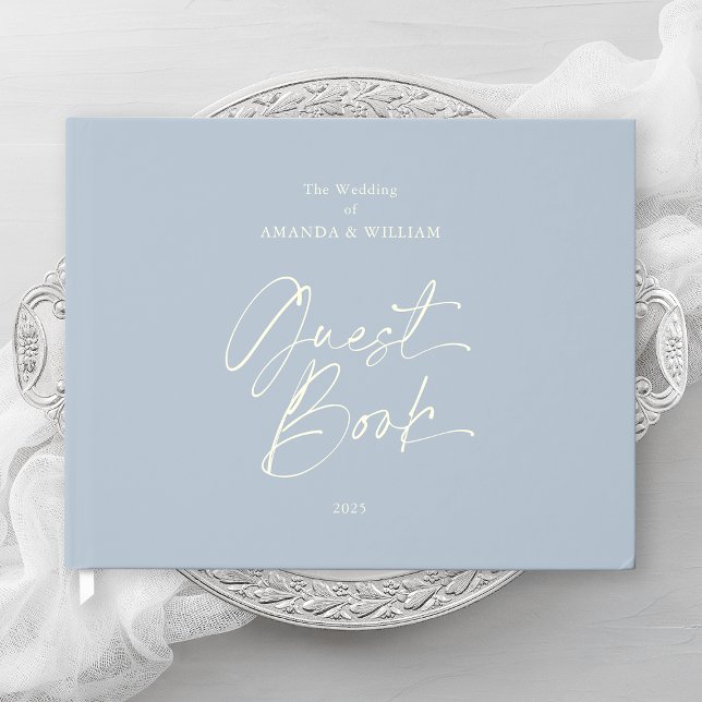 Dusty Blue Relieve metalizado Boda Libro de invita (Subido por el creador)