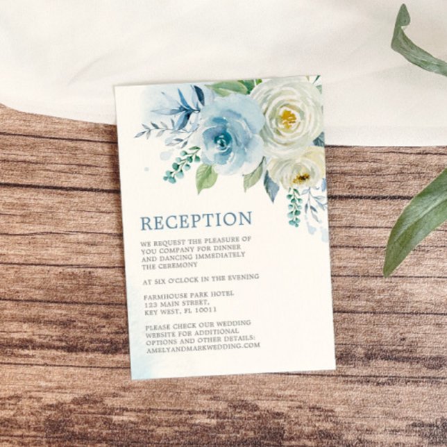 Dusty Blue Rosa Floral Bodas Tarjetas de Recepción (Subido por el creador)