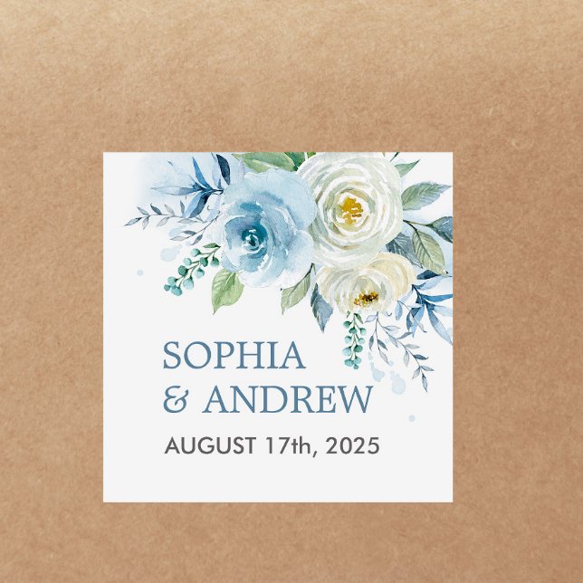 Dusty Blue Rosa Pegatina Boda Floral (Subido por el creador)