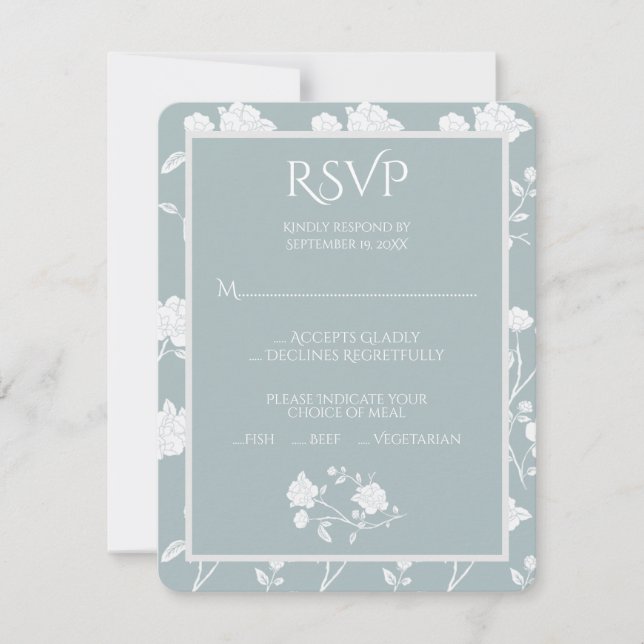 Dusty Blue Rosa Wedding Tarjeta RSVP (Anverso)