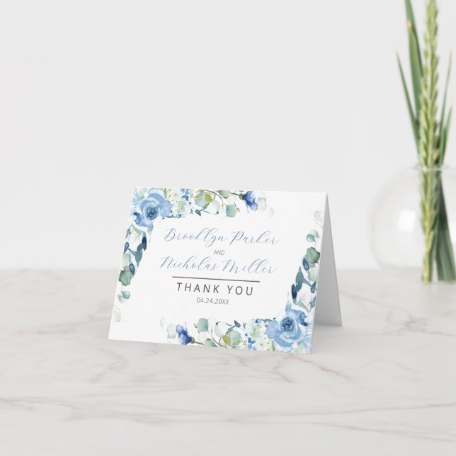 Dusty Blue Rosas Tarjeta de agradecimiento (Anverso)