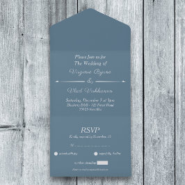 Dusty Blue RSVP Boda Todo En Una Invitación