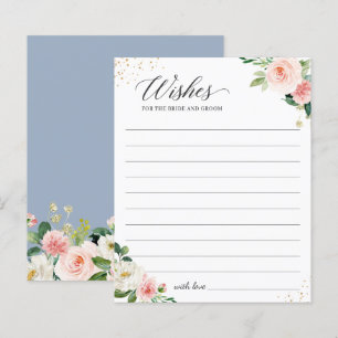 Dusty Blue Rubor Pink Floral Boda Tarjeta de Deseo