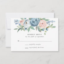 Dusty Blue & Rubor Rosa Wedding Tarjeta RSVP