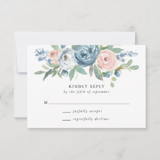 Dusty Blue & Rubor Rosa Wedding Tarjeta RSVP