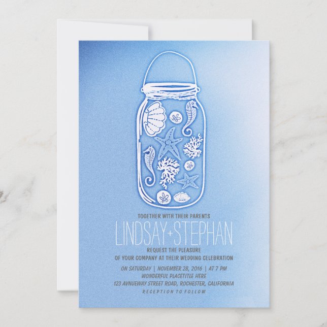 Dusty Blue Rustic Beach Wedding Invitaciones (Anverso)