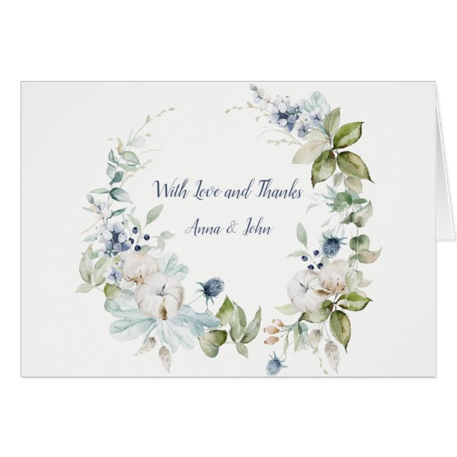 Dusty Blue Sage Green Winter Wedding Gracias (Anverso (Horizontal))