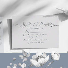 Dusty Blue Silver Floral Tarjeta RSVP