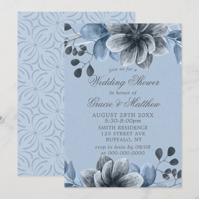 Dusty Blue Silver Floral Wedding Shower (Anverso / Reverso)