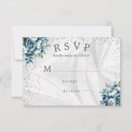 Dusty Blue Silver Rosas Boda Tarjetas RSVP