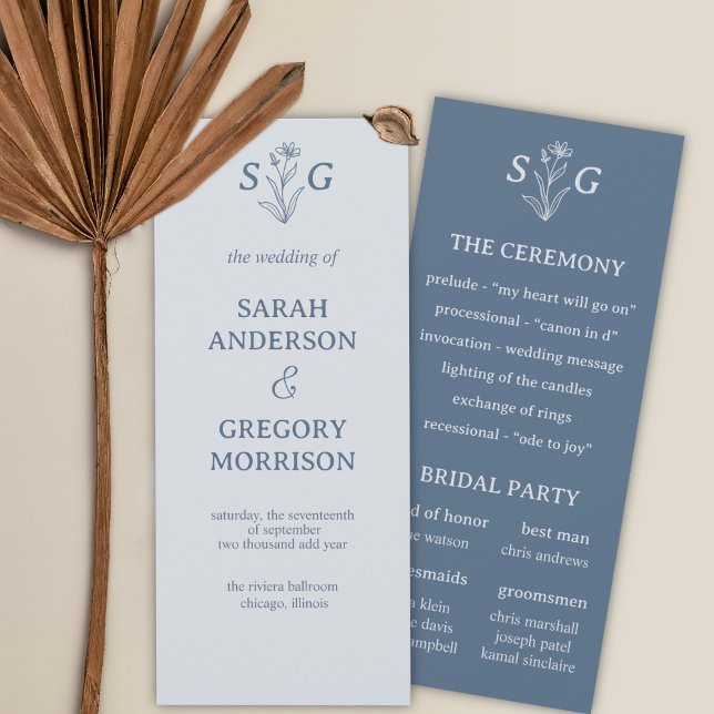 Dusty Blue Simple Boho Floral Wedding Program (Subido por el creador)