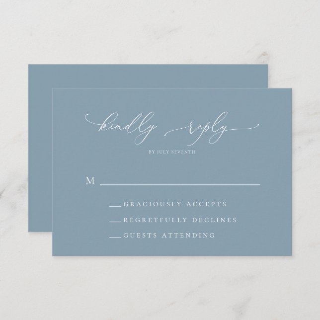 Dusty Blue Simple Elegant 1 Boda Tarjeta RSVP (Anverso / Reverso)