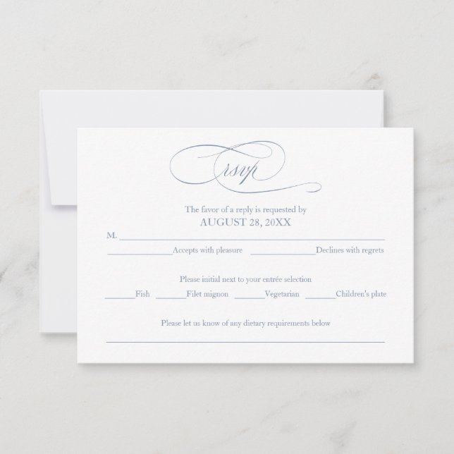 Dusty Blue Simple Elegant Wedding Tarjeta RSVP (Anverso)