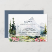 Dusty Blue Spring Mountains Boda Tarjeta RSVP