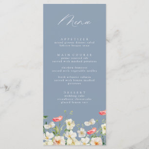 Dusty Blue Spring Peony Watercolor Menú Boda