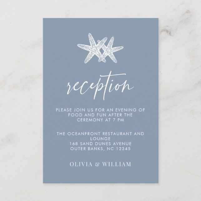 Dusty Blue Starfish Beach Wedding Recepción (Anverso)