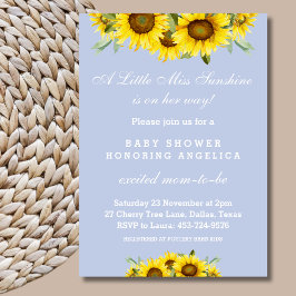 Dusty Blue Sunflower Baby Girl Invitación a la duc