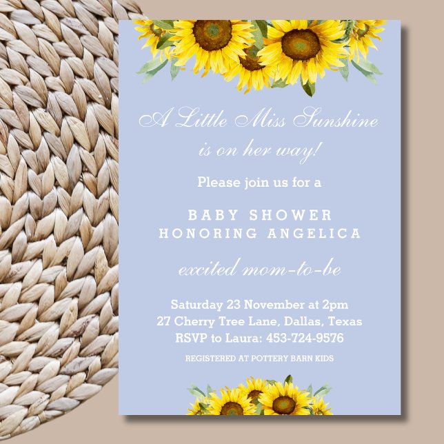 Dusty Blue Sunflower Baby Girl Invitación a la duc (Subido por el creador)