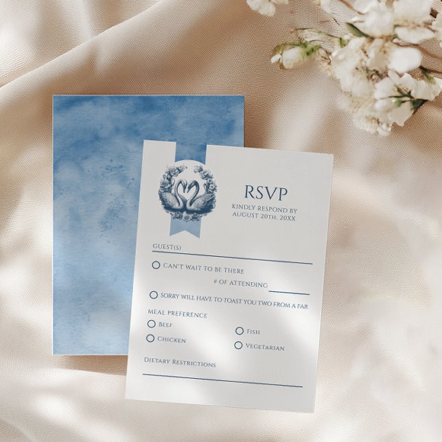 Dusty Blue Swan Wedan Tarjeta RSVP (RSVP Card)