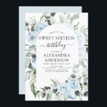 Dusty Blue Sweet Dieciséis invitaciones para fiest<br><div class="desc">Dusty Blue Floral Rosas y Eucalyptus Botanical Greenery Watercolor Spring o Summer Sweet Dieciséis Invitaciones de fiesta de cumpleaños - incluye una bella y elegante tipografía de escritura con flores botánicas tropicales modernas y vegetación para la celebración especial dulce 16.</div>