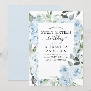 Dusty Blue Sweet Dieciséis invitaciones para fiest