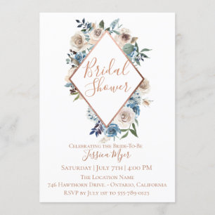 Dusty Blue Taupe Floral Bridal Shower Invitación
