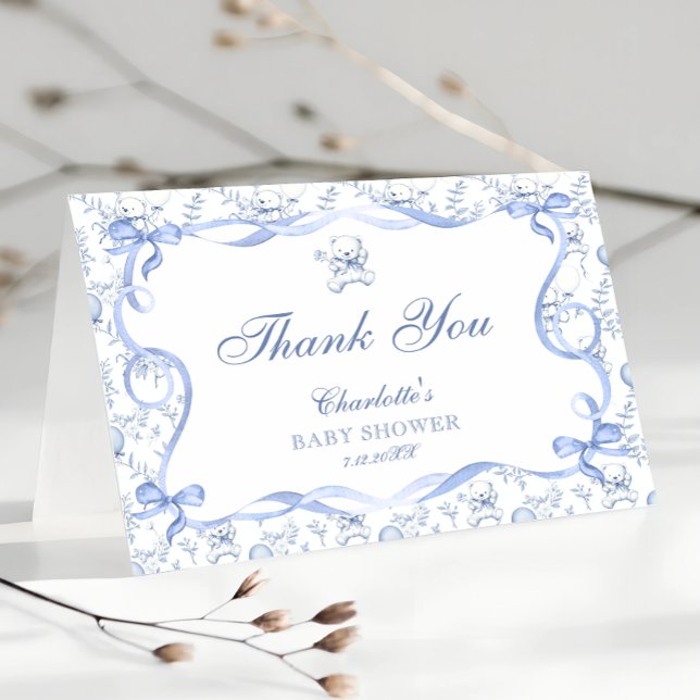 Dusty Blue Teddy Bear Baby Shower Gracias Tarjeta (Subido por el creador)