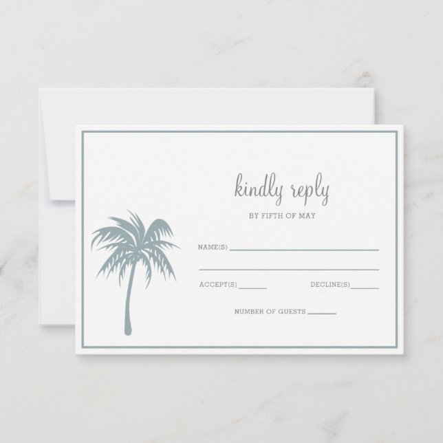 Dusty Blue Tropical Palm Tree Wedding rsvp (Anverso)