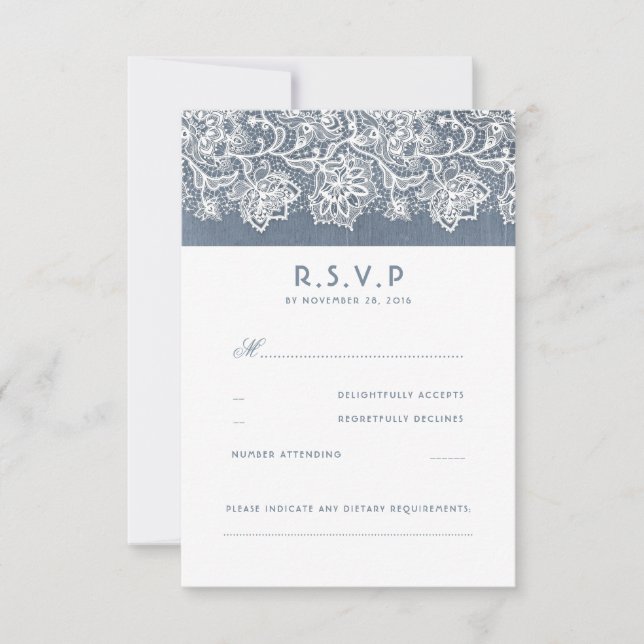 Dusty Blue Vintage Lace Wedding RSVP (Anverso)