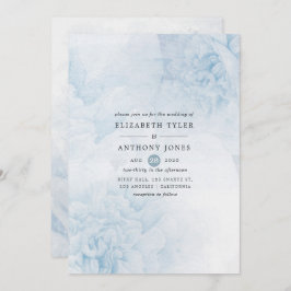 Dusty Blue Watercolor Floral Wedding Invitación