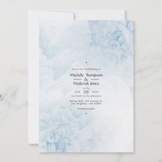 Dusty Blue Watercolor Floral Wedding Invitación (Anverso)
