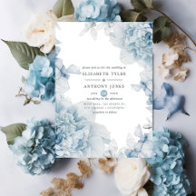 Dusty Blue Watercolor Floral Wedding Invitación