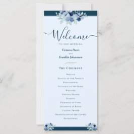 Dusty Blue Watercolor Floral Wedding Program