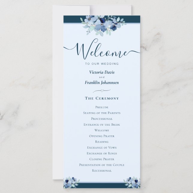 Dusty Blue Watercolor Floral Wedding Program (Anverso)