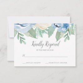 Dusty Blue Watercolor Floral Wedding Tarjeta RSVP