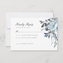 Dusty Blue Watercolor Floral Wedding Tarjeta RSVP