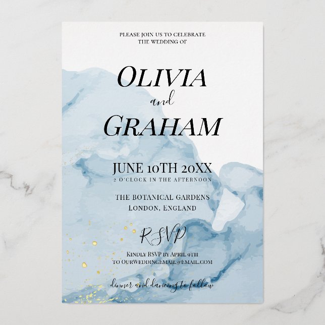 Dusty Blue Watercolor Invitación tradicional de or (Anverso)