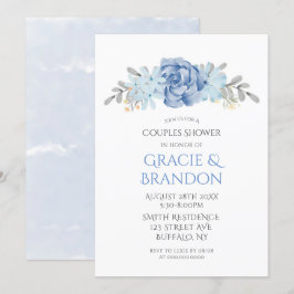 Dusty Blue Watercolor Peony Couple Shower invita