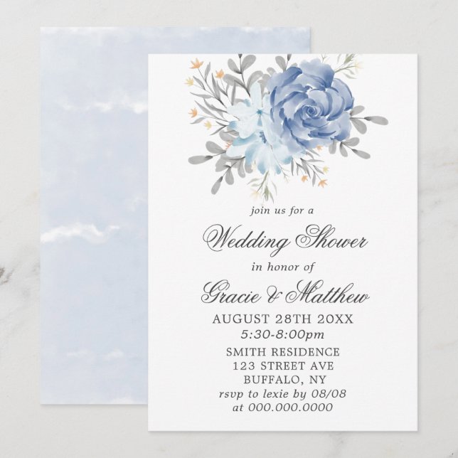 Dusty Blue Watercolor Peony Wedding Shower (Anverso / Reverso)