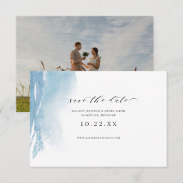 Dusty Blue Watercolor Photo Save the Date
