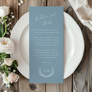 Dusty Blue Wedding Day Bienvenida y tarjeta de agr