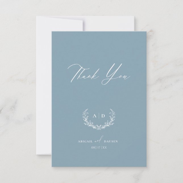Dusty Blue Wedding Day Gracias tarjeta de nota pla (Anverso)