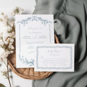Dusty Blue Wedding Invitación RSVP Tarjeta de resp