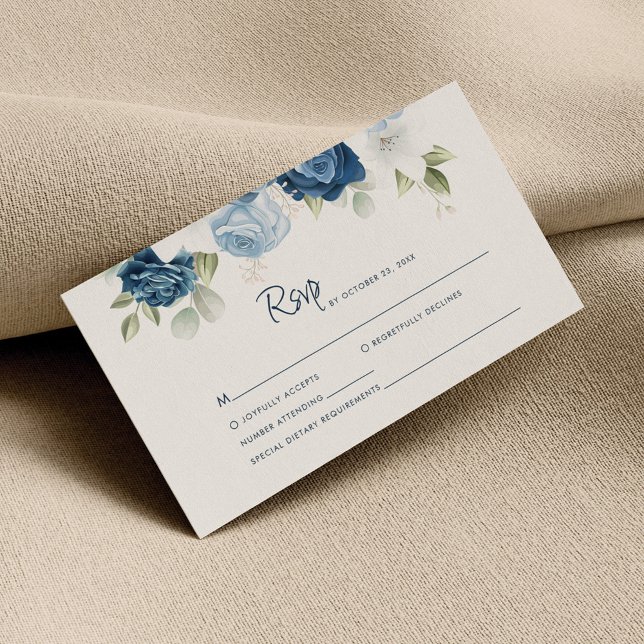 Dusty Blue Wedding RSVP Tarjeta de Gabinete (Dusty Blue Floral Watercolor Wedding RSVP Enclosure Card)