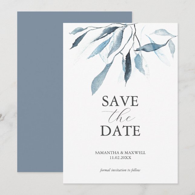 Dusty Blue Wedding Salva Las Invitaciones De Fecha (Anverso / Reverso)